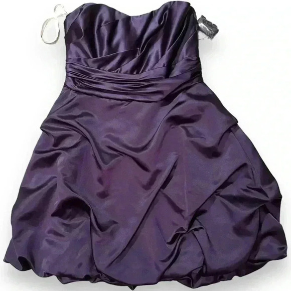 NWT David’s Bridal Strapless Short Bubble Skirt Rouched Waist Lapis/Purple Dress - Picture 13 of 16